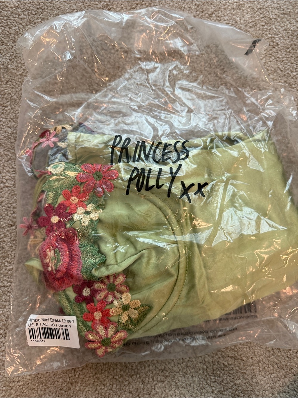 Princess Polly Green Slip Dress with Pink Floral Trim - Picture 8 of 10